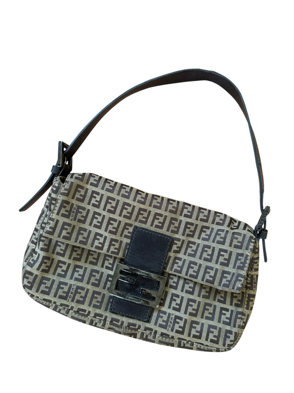 Vintage Fendi Zucchino Print FF Monogram Canvas Leather Baguette Shoulder Bag - Picture 4 of 10
